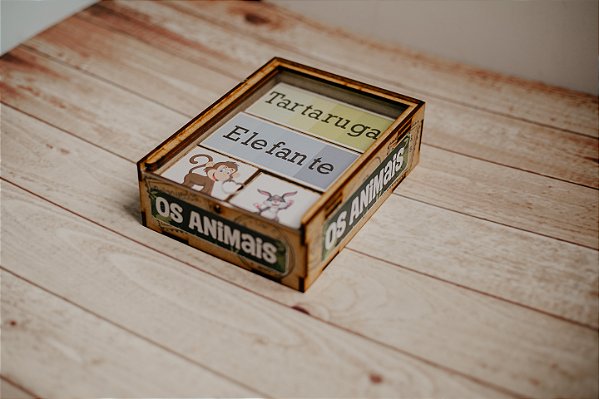 Jogo Animais  em Português - Associação de Imagem / Escrita - Sílabas - PVC 38 peças - cx Madeira MDF
