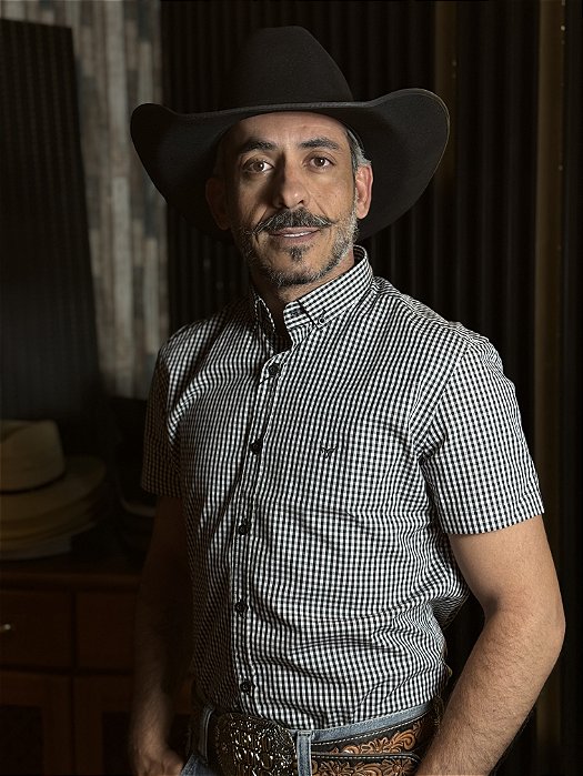 Camisa Marco Véio Manga Curta Slim Fit Xadrez Preto/Branco