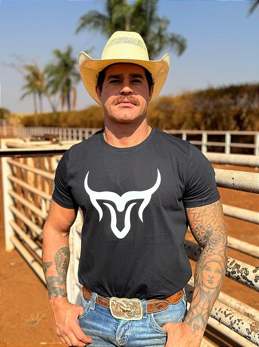 Camiseta Marco Véio Preta com Estampa Branca