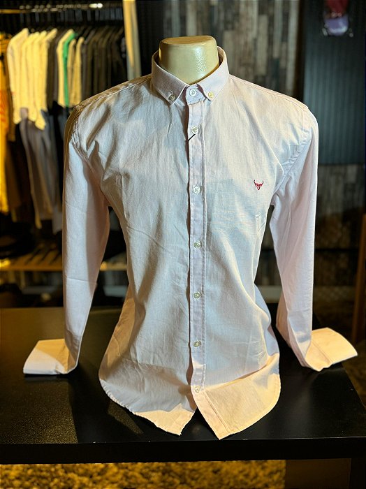 Camisa Marco Véio Manga Longa Slim Fit Oxford Button Down Rosa