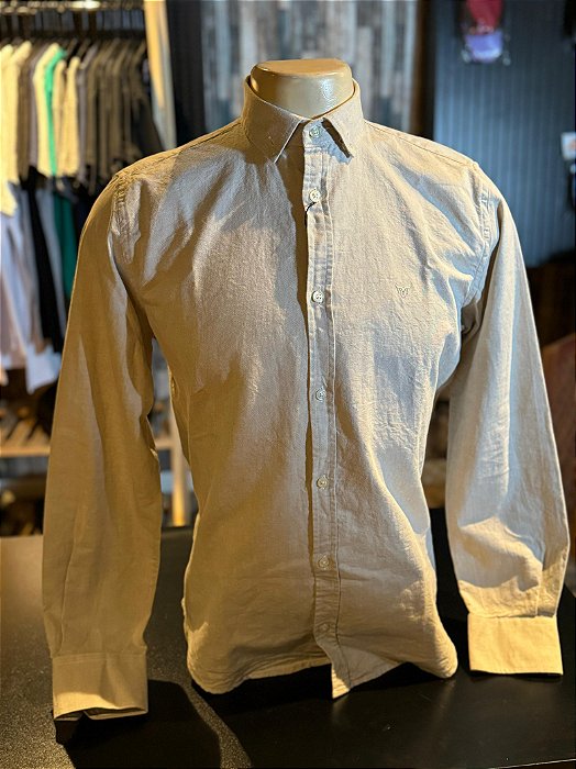Camisa Marco Véio Manga Longa Slim Fit Oxford Button Down Bege