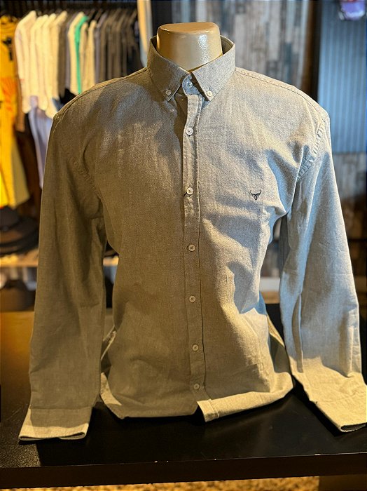 Camisa Marco Véio Manga Longa Slim Fit Oxford Button Down Verde