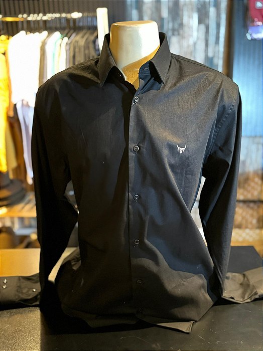 Camisa Marco Véio Manga Longa Plus Size Preta