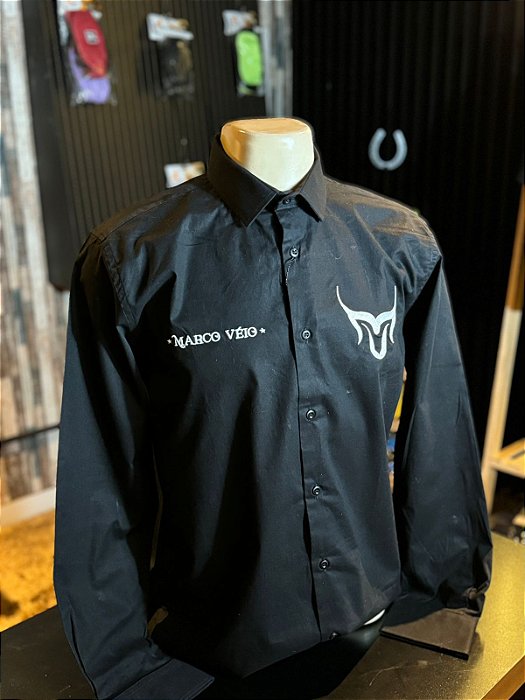 Camisa Marco Véio Manga Longa Logo Grande - Preto