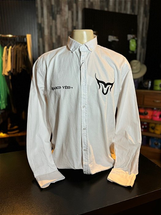 Camisa Marco Véio Manga Longa Logo Grande - Branco
