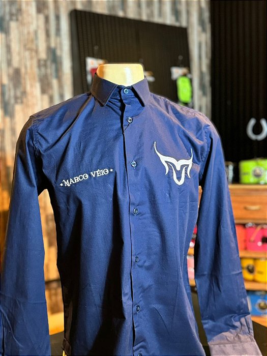 Camisa Marco Véio Manga Longa Logo Grande - Marinho