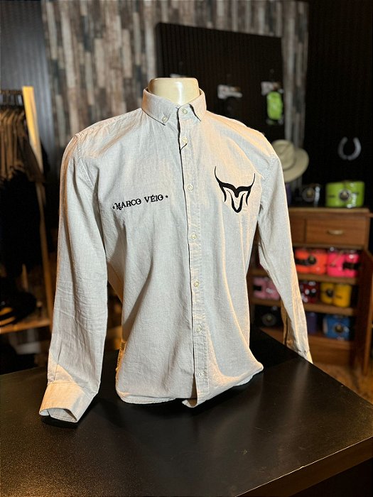 Camisa Marco Véio Manga Longa Logo Grande - Bege