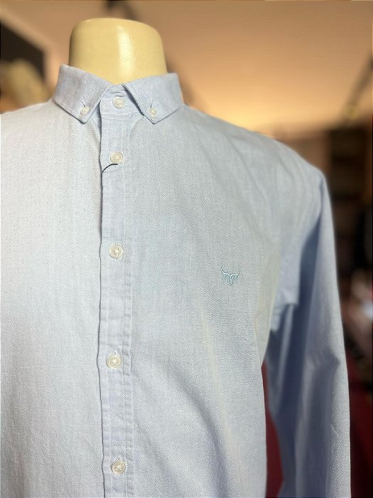 Camisa Marco Véio Manga Longa Slim Fit Oxford Button Down Azul Bebê