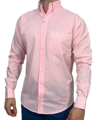 Camisa Importada Classic Manga longa Xadrez Rosa/Branco