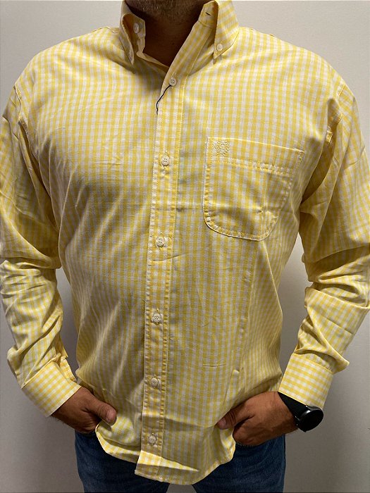 Camisa Importada Classic Manga longa Xadrez Amarelo/Branco