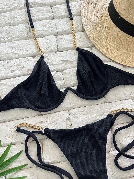 Top Aro Preto Maiorca com Correntes (CALCINHA NÃO INCLUSO)