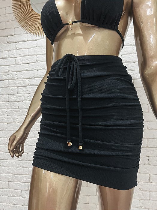 Mini Saia Franzida Preto Maiorca