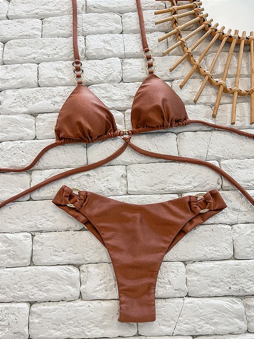 Calcinha Asa Delta Fio Duplo Bronze com Argola (BUSTO NÃO INCLUSO)