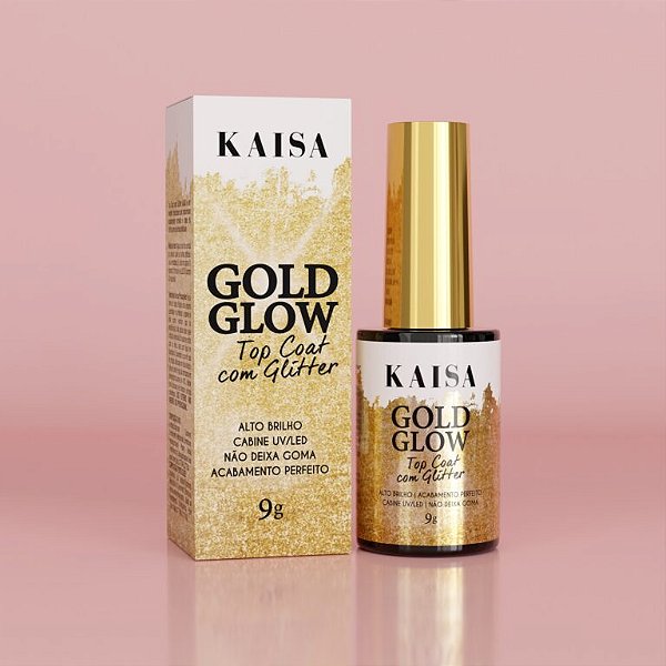 Top Coat Gold Glow Glitter Dourado Kaisa