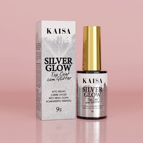 Top Coat Silver Glow Glitter Prata Kaisa