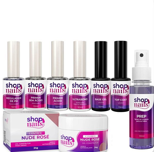 Kit Shopnails preparadores + Gel control Nude Rosé