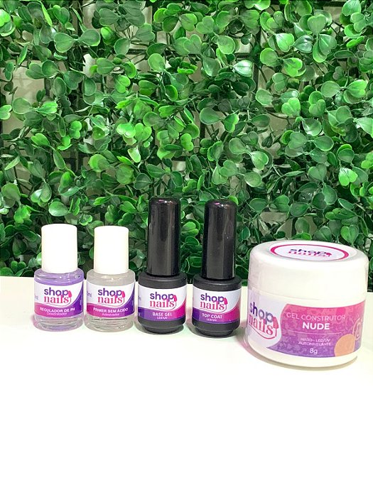 Mini Kit Shopnails Regulador de Ph Primer Sem Acido Base Gel Top Coat e Gel
