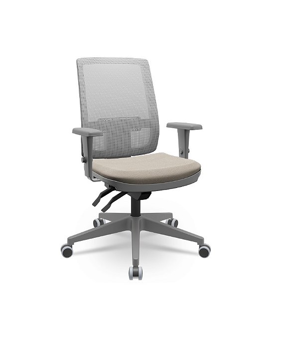 Cadeira Brizza Grafite Presidente Tela Cinza Base Nylon Cinza Back System Crepe Fendi T87