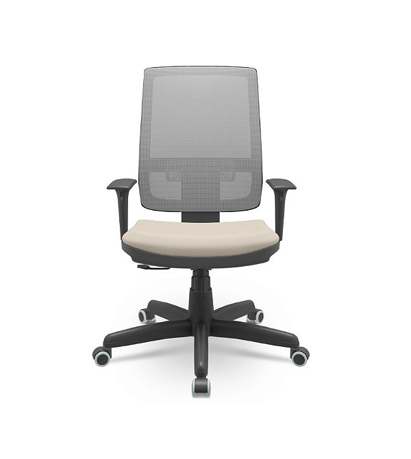 Cadeira Plaxmetal Brizza Presidente Tela Cinza Assento Vinil Braços Reguláveis Base Relax Standard