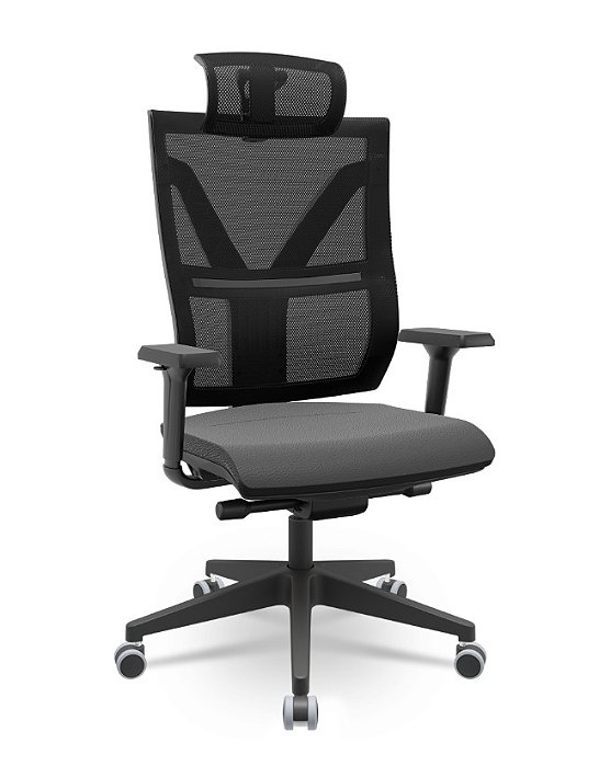 Cadeira Darix X+ Presidente Plaxmetal Base Nylon Slider Tela Preta Assento Vinil