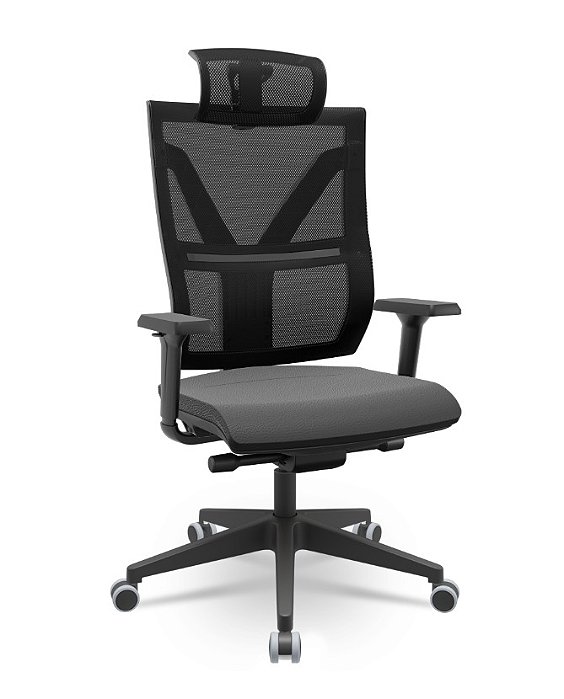 Cadeira Darix X+ Presidente Plaxmetal Base Nylon Autocompensador Tela Preta Assento Vinil