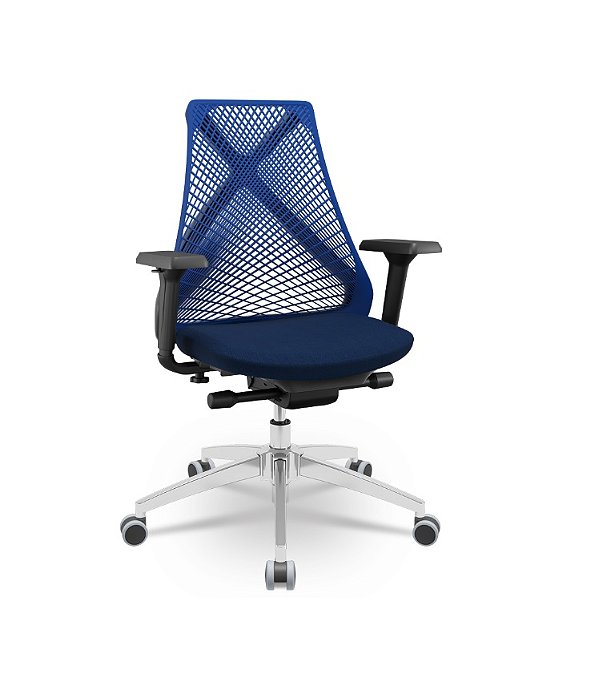 Cadeira Plaxmetal Bix X+ Base Cromada Autocompensador Tela Azul Assento Poliéster