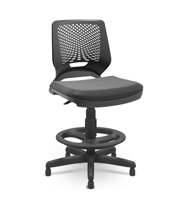 Cadeira Caixa Alta Beezi Plaxmetal Base Nylon Com Sapatas Encosto Preto Assento Vinil