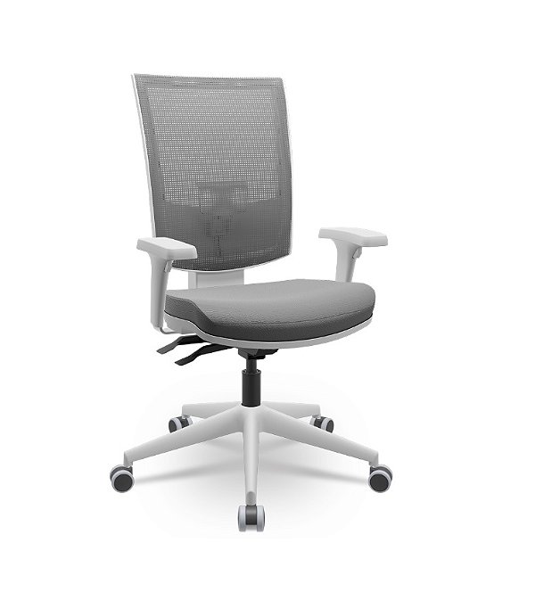 Cadeira Plaxmetal Flash Presidente Tela Cinza Base Italia Cinza Back System Braços Reguláveis Cinza Assento Vinil