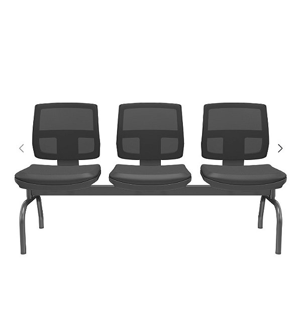 Longarina 3 Lugares Brizza Plaxmetal Tela Preta Assento Com Revestimento em Vinil