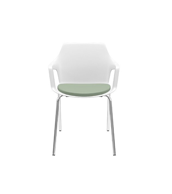 Cadeira Fixa Vesper Plaxmetal 4 Pés Cromado Polipropileno Branco Assento Estofado Com Braços