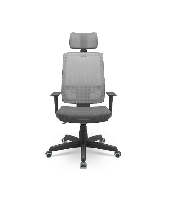 Cadeira Presidente Brizza Plaxmetal Tela Cinza Base Standard Back System Assento Poliéster