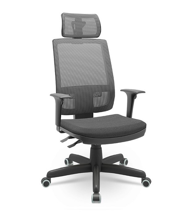 Cadeira Presidente Brizza Plaxmetal Tela Cinza Base Standard Back System Assento Poliéster