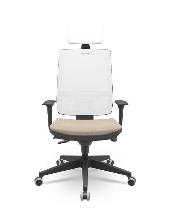 Cadeira Presidente Brizza Tela Branca Base Nylon Slider Assento Poliéster
