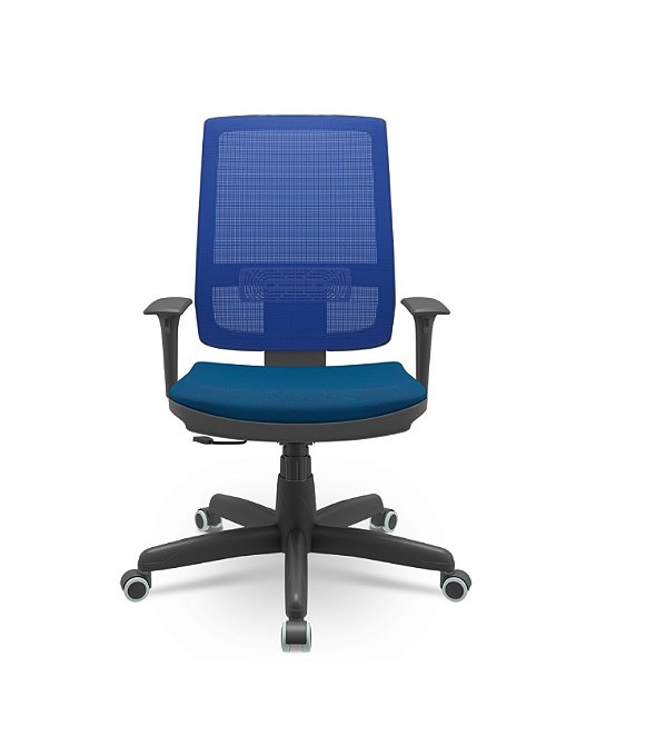 Cadeira Plaxmetal Brizza Presidente Tela Azul Assento Poliéster Braços Reguláveis Base Relax Standard