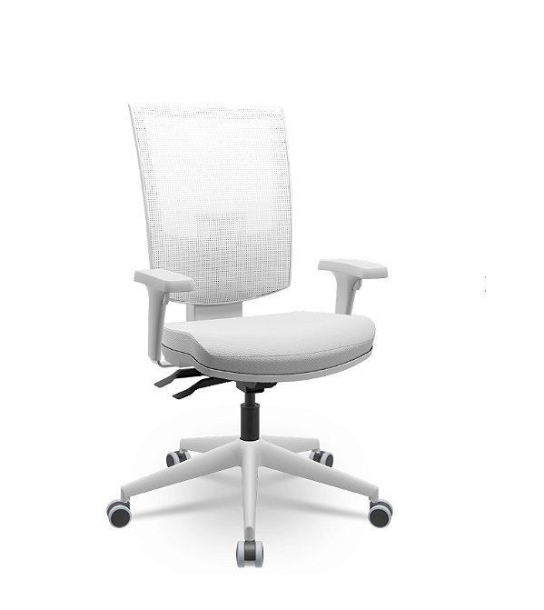 Cadeira Plaxmetal Flash Presidente Tela Branca Base Italia Cinza Back System Braços Reguláveis Cinza Assento Vinil