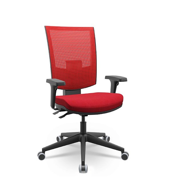 Cadeira Presidente Flash Plaxmetal Tela Vermelha Assento Poliéster Base Italia Back System