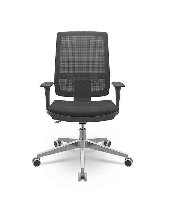 Cadeira Brizza Presidente Tela Preta Base Aluminio Back System Assento Crepe Poliéster