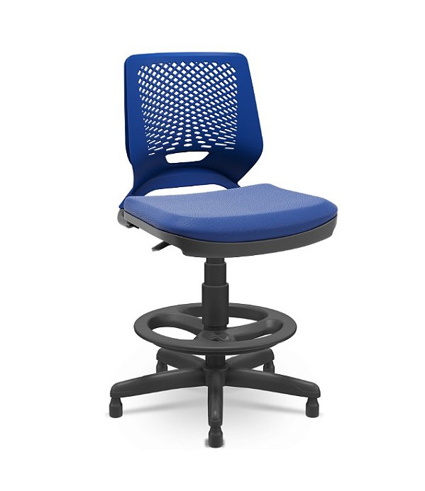 Cadeira Caixa Alta Beezi Plaxmetal Base Com Sapatas Encosto Azul Assento Vinil