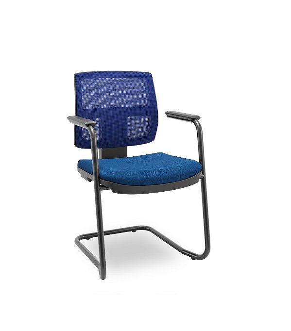 Cadeira Plaxmetal Brizza Fixa Executiva Tela Azul Estrutura Aço Preta Assento Poliéster