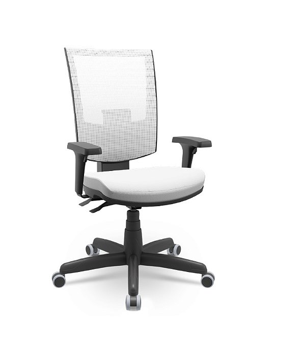 Cadeira Plaxmetal Flash Presidente Base Standard Back System Tela Branca Assento Vinil