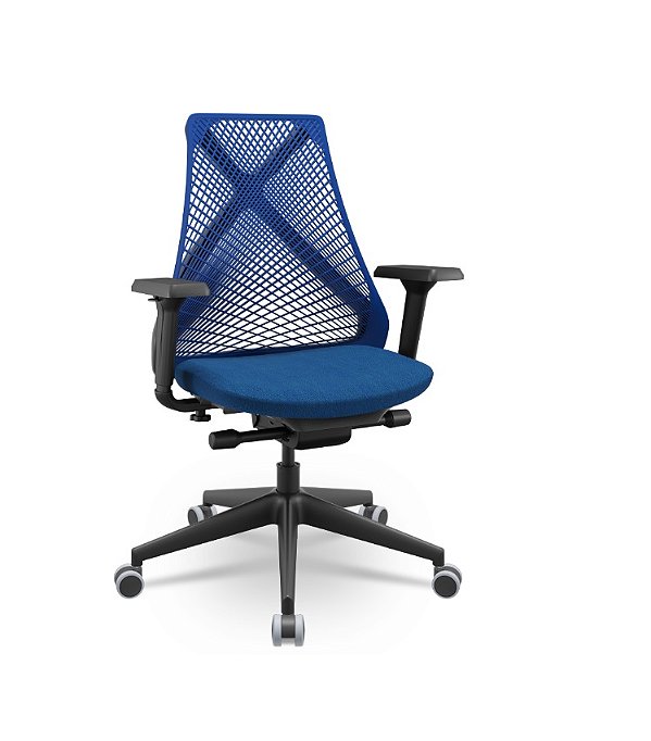 Cadeira Plaxmetal Bix X+ Base Italia Mecanismo Autocompensador Tela Azul Assento Poliéster