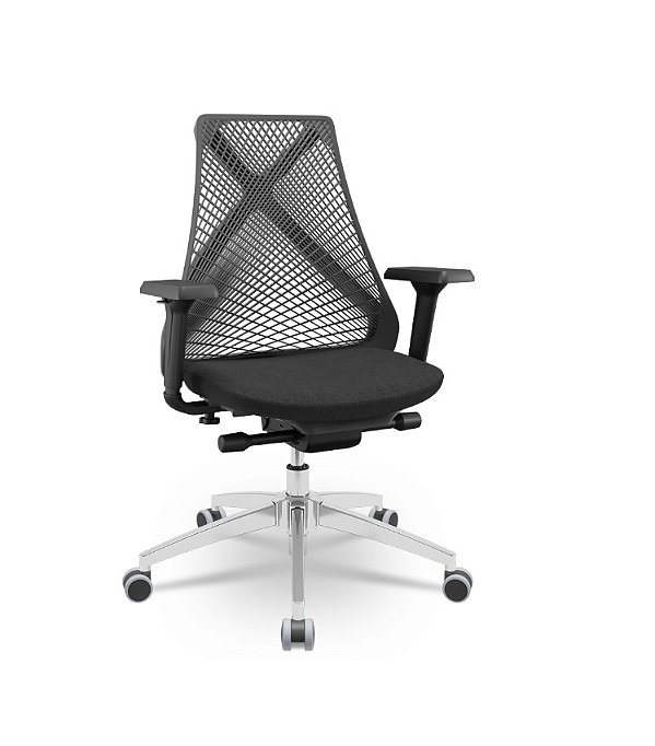 Cadeira Plaxmetal Bix X+ Base Cromada Autocompensador Tela Preta Assento Poliéster