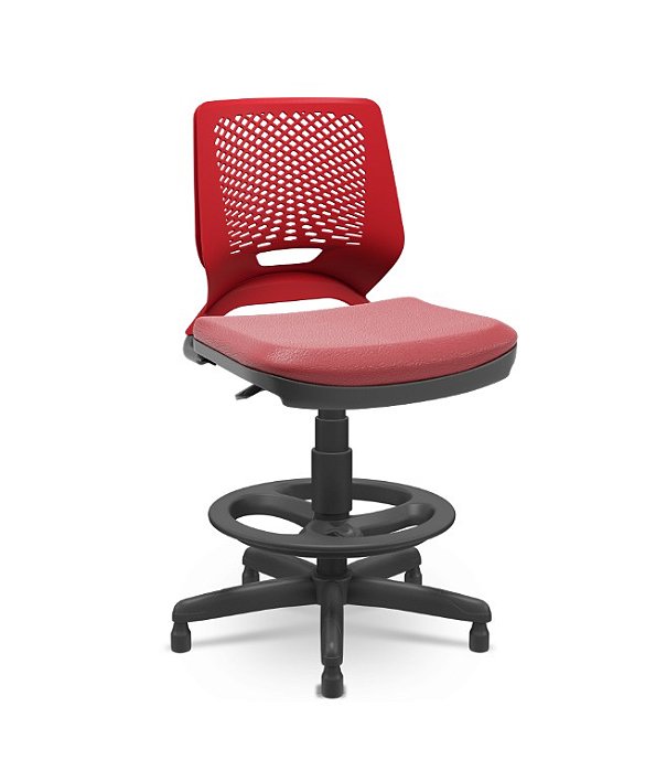 Cadeira Caixa Alta Beezi Plaxmetal Base Nylon Com Sapatas Encosto Vermelho Assento Vinil