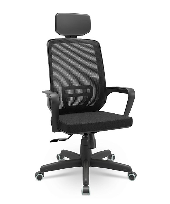 Cadeira Presidente Adrix Com Apoio de Cabeça Plaxmetal Encosto Tela Base Standard Relax Assento Poliéster