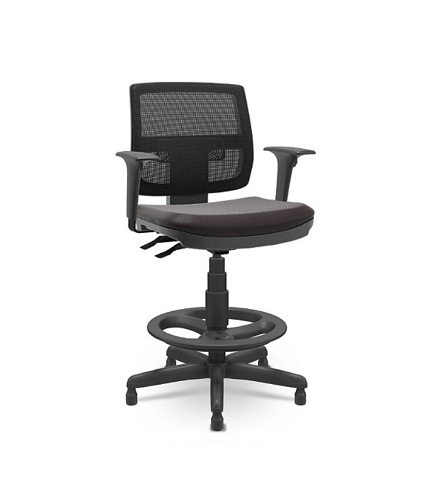 Cadeira Caixa Brizza Plaxmetal Tela Preta Assento Vinil Back System Com Braços Reguláveis