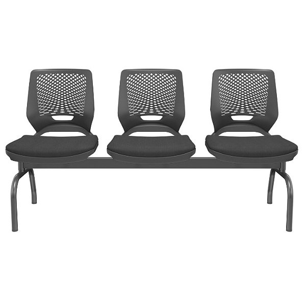 Longarina 3 Lugares Beezi Plaxmetal Encosto Preto Assento Poliéster