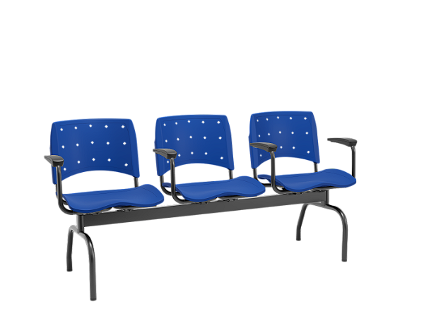 Longarina 3 Lugares Ergoplax Plaxmetal Polipropileno Com Braços