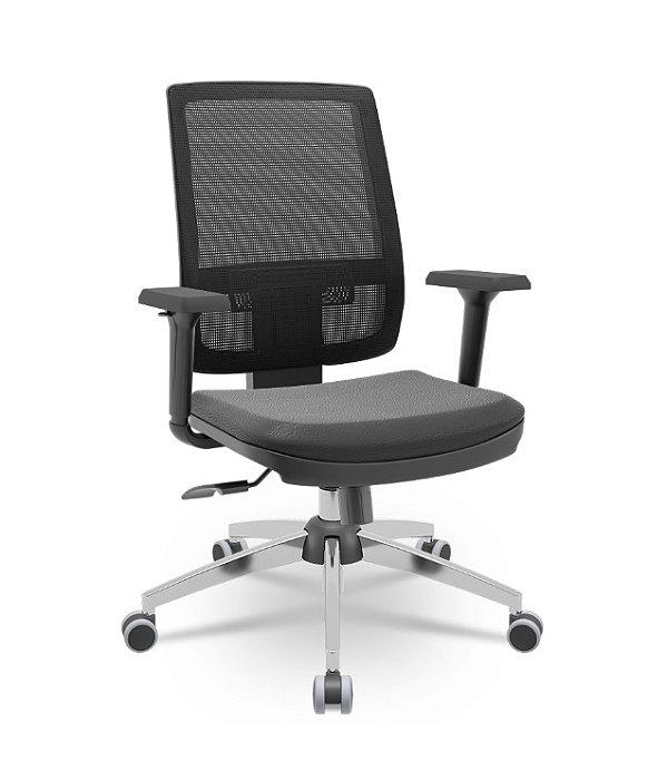 Cadeira Brizza Presidente Plaxmetal Tela Preta Base Cromada Relax Assento Vinil Braços 3D Shift