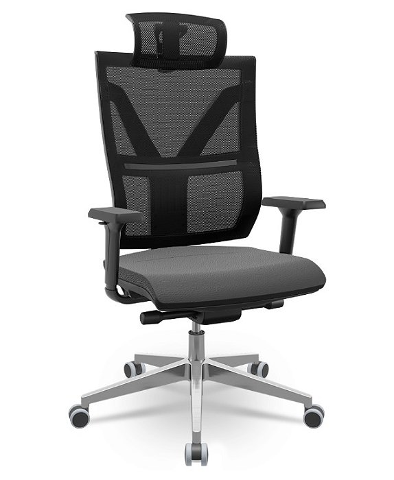 Cadeira Presidente Darix X+ Tela Plaxmetal Base Aluminio Autocompensador Assento Vinil