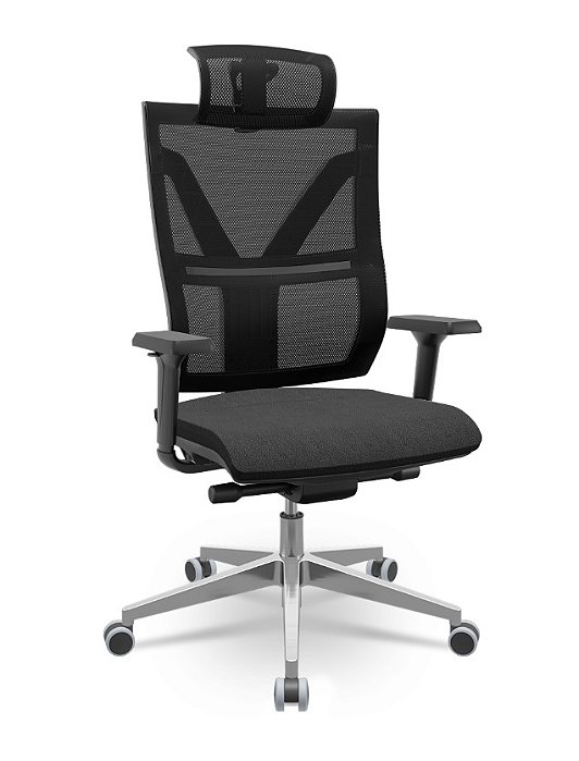 Cadeira Presidente Darix X+ Tela Plaxmetal Base Aluminio Autocompensador Assento Poliéster